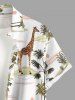 Plus Size Giraff Coconut Tree Sun Print Buttons Pocket Hawaii Shirt For Men -  