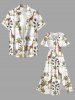 Robe mi-longue fendue hawaïenne à imprimé girafe, cocotier et soleil, grande taille - Blanc XXS