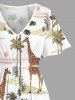 Plus Size Giraffe Coconut Tree Sun Print Split Hawaii Midi Dress -  