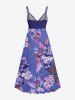 Plus Size Hibiscus Flower Leaf Print Hawaii Surplice A Line Cami Dress -  