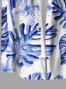 Chemise hawaïenne grande taille pour homme, à imprimé floral tropical et feuilles, boutons et poche. - Bleu Ciel S