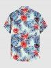 Hibiscus Flower Tropical Leaf Print Buttons Pocket Hawaii Shirt For Men -  