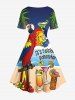 Plus Size Parrot Fruit Juice Coconut Tree Cloud Seascape Print Hawaii Vintage Dress -  
