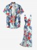 Robe hawaïenne à volants, imprimé de feuilles tropicales et fleurs d'hibiscus, fendue et cache-cœur, à volants et imprimé de feuilles tropicales - Bleu XXL