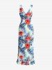 Robe hawaïenne à volants, imprimé de feuilles tropicales et fleurs d'hibiscus, fendue et cache-cœur, à volants et imprimé de feuilles tropicales - Bleu XXL