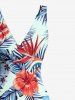 Robe hawaïenne à volants, imprimé de feuilles tropicales et fleurs d'hibiscus, fendue et cache-cœur, à volants et imprimé de feuilles tropicales - Bleu XXL