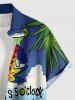 Chemise hawaïenne grande taille pour homme, imprimé perroquet, jus de fruits, cocotier, nuage et paysage marin, boutons et poche. - Bleu profond S