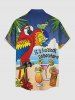 Chemise hawaïenne grande taille pour homme, imprimé perroquet, jus de fruits, cocotier, nuage et paysage marin, boutons et poche. - Bleu profond S