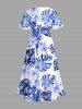 Flowers Tropical Leaf Print Split Hawaii Midi Dress -  