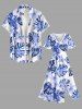 Flowers Tropical Leaf Print Split Hawaii Midi Dress -  
