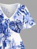 Flowers Tropical Leaf Print Split Hawaii Midi Dress -  