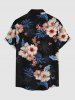 Chemise hawaïenne grande taille pour homme, à imprimé tropical de fleurs d'hibiscus et de feuilles, avec boutons et poche. - Noir 2XL