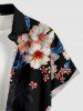 Chemise hawaïenne grande taille pour homme, à imprimé tropical de fleurs d'hibiscus et de feuilles, avec boutons et poche. - Noir 2XL
