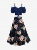 Hibiscus Flower Leaf Tropical Print Split Hawaii Skirt -  