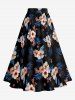 Hibiscus Flower Leaf Tropical Print Split Hawaii Skirt -  