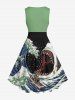 Plus Size Shark Sea Waves Sailboat Print Hawaii Swing A Line Dress -  