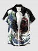 Chemise à poches boutonnées grande taille pour homme, imprimé requins, vagues et voiliers, style hawaïen - Noir S