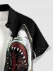 Chemise à poches boutonnées grande taille pour homme, imprimé requins, vagues et voiliers, style hawaïen - Noir M