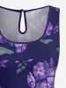 Plus Size Morning Glory Flower Leaf Print Hawaii Drawstring Pocket Romper -  