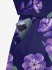 Plus Size Morning Glory Flower Leaf Print Hawaii Drawstring Pocket Romper -  