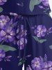 Plus Size Morning Glory Flower Leaf Print Hawaii Drawstring Pocket Romper -  