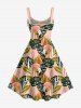 Tropical Leaf Flamingo Print Hawaii A Line Dress - Rose  L