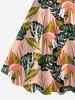 Tropical Leaf Flamingo Print Hawaii A Line Dress - Rose  L