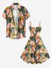 Tropical Leaf Flamingo Print Hawaii A Line Dress - Rose  L