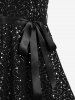 Robe trapèze grande taille à paillettes scintillantes avec ceinture amovible - Noir 1X | US 14-16