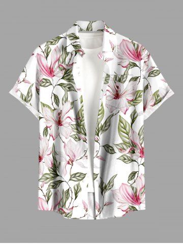 Chemise hawaïenne grande taille à imprimé floral et feuilles, boutons et poche pour homme - LIGHT GREEN - 5XL