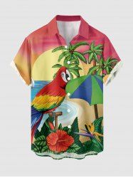Chemise à boutons grande taille pour homme, imprimée de cocotiers, de perroquets marins et d'hibiscus, style hawaïen. - Rose clair S