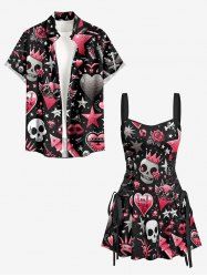 Ensemble assorti pour couples : crâne, couronne, rose, fleur, cœur - Noir 