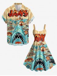 Shark Seascape Print Plus Size Matching Hawaii Beach Outfit For Couples -  
