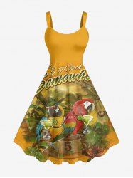 Parrots Fruit Juice Flowers Leaf Print Hawaii Tank Dress -  