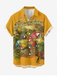 Chemise hawaïenne grande taille pour homme, à motifs perroquets, jus de fruits, fleurs et feuilles, avec boutons et poche. - Brun Doré S