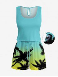 Plus Size Coconut Tree Ombre Print Cinched Hawaii Romper -  