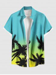 Coconut Tree Ombre Print Buttons Pocket Hawaii Shirt For Men - Turquoise Foncée 6XL