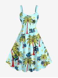 Robe débardeur hawaïenne grande taille à imprimé cocotier, banane et gorille - Turquoise XS
