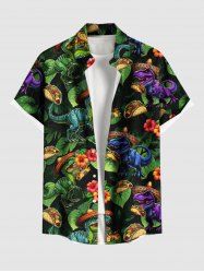 Chemise hawaïenne grande taille pour homme, à imprimé dinosaures, fleurs et feuilles, boutons et poche. - Vert profond M