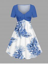 Flowers Leaf Tropical Print Cinched Hawaii Dress -  