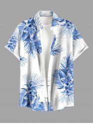 Chemise hawaïenne grande taille pour homme, à imprimé tropical floral et feuilles, boutons et poche. - Bleu clair S