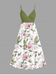 Robe à bretelles croisées à imprimé floral et feuilles grande taille, style hawaïen - Vert clair S