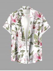 Chemise hawaïenne grande taille à imprimé floral et feuilles, boutons et poche pour homme - Vert clair M