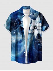 Chemise hawaïenne à poches boutons, imprimé ombré de fleurs et de galaxie, grande taille, pour hommes - Bleu profond XL