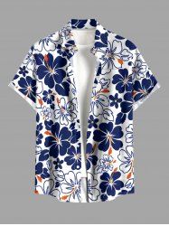 Chemise hawaïenne à imprimé floral hibiscus grande taille et poche boutonnée pour homme - Bleu profond M