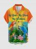 Ensemble de plage hawaïen assorti pour couples, grandes tailles, imprimé perroquets, fleurs, feuilles, coucher de soleil et paysage marin - Orange 