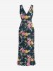 Robe hawaïenne à imprimé fleurs d'hibiscus, feuilles et branches, à volants et fente - Noir XL