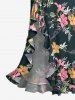 Robe hawaïenne à imprimé fleurs d'hibiscus, feuilles et branches, à volants et fente - Noir XL