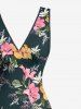 Robe hawaïenne à imprimé fleurs d'hibiscus, feuilles et branches, à volants et fente - Noir XL