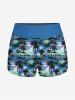Maillot de bain tankini à imprimé hawaïen torsadé dos nu et jambes courtes, avec cocotier, hibiscus et fleurs de mer. - Bleu 4X